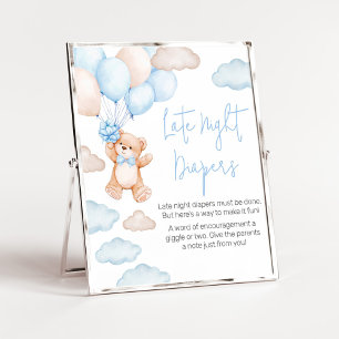 Blauw Beren ballon Baby shower Late Night Luiers Poster