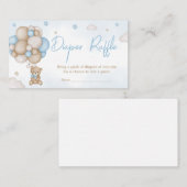 Blauw Beren ballon Baby shower luier Raffle Informatiekaartje (Voorkant / Achterkant)