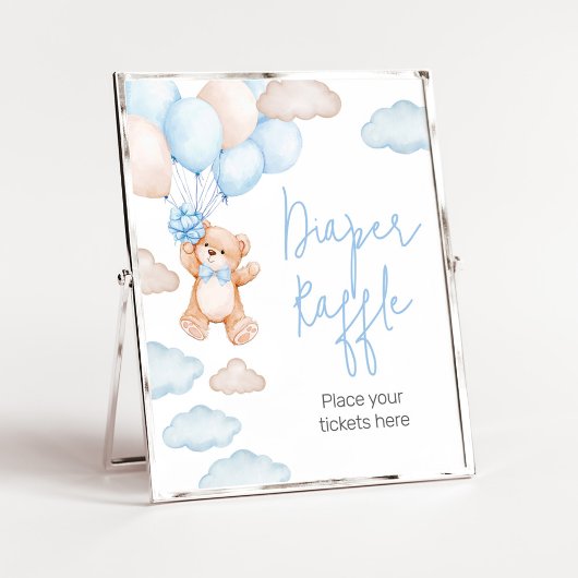 Blauw Beren ballon Baby shower luier Raffle Poster