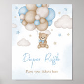 Blauw Beren ballon Baby shower luier Raffle Poster (Voorkant)