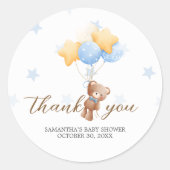 Blauw Beren ballon Baby shower Ronde Sticker (Voorkant)