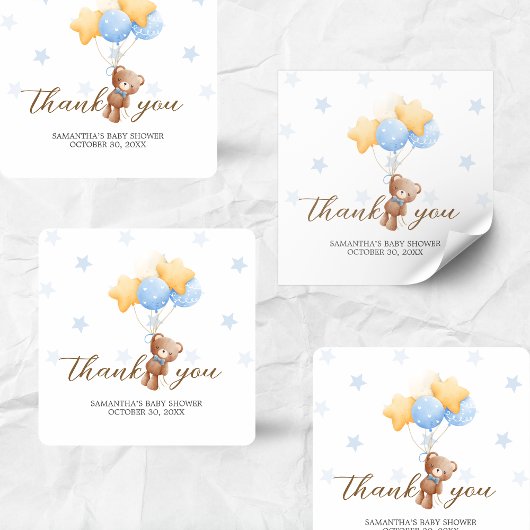 Blauw Beren ballon Baby shower Vierkante Sticker