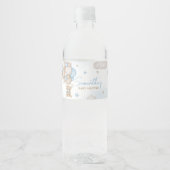 Blauw Beren ballon Baby shower Waterfles Etiket (Voorkant)
