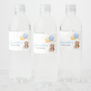 Blauw Beren ballon Baby shower Waterfles Etiket