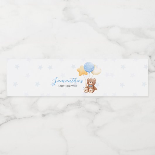 Blauw Beren ballon Baby shower Waterfles Etiket (Enkel label)