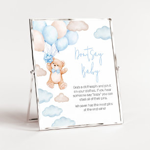 Blauw Beren ballon Baby shower zeg geen Baby Poster