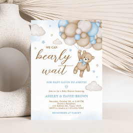 Blauw Beren ballonnen Baby shower Kaart