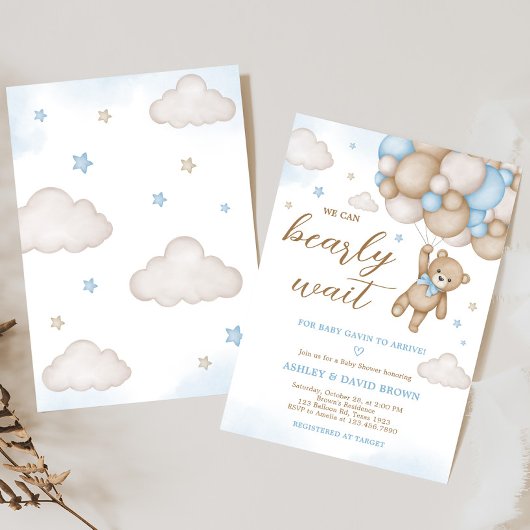 Blauw Beren ballonnen Baby shower Kaart