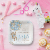 Blauw Beren ballonnen Baby shower Papieren Bordje (Feest)