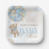Blauw Beren ballonnen Baby shower Papieren Bordje (Voorkant)
