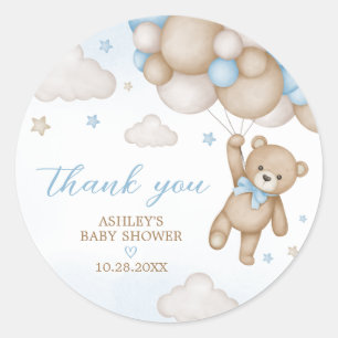 Blauw Beren ballonnen Baby shower Ronde Sticker