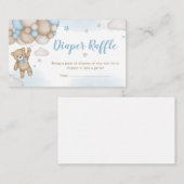 Blauw Beren ballonnen Baby showers luier Raffle Informatiekaartje (Voorkant / Achterkant)