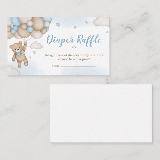 Blauw Beren ballonnen Baby showers luier Raffle Informatiekaartje (Voorkant / Achterkant)