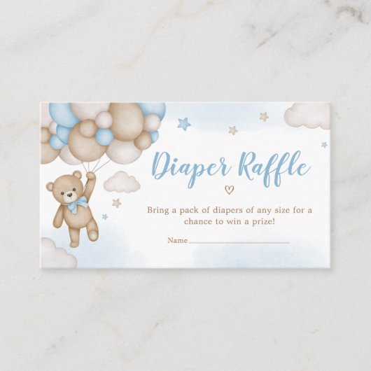 Blauw Beren ballonnen Baby showers luier Raffle Informatiekaartje (Voorkant)