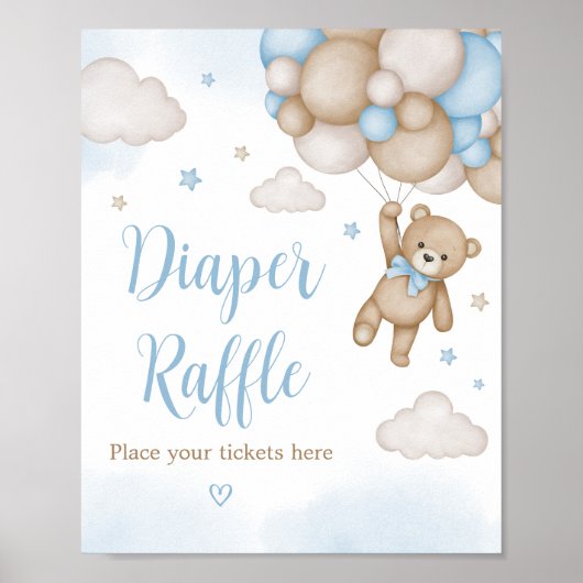 Blauw Beren ballonnen Baby showers luier Raffle Poster (Voorkant)