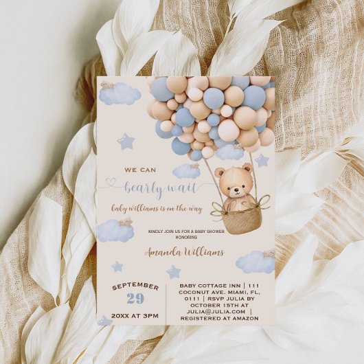 Blauw Beren ballonnen Barly Wait Baby Boy Shower Kaart