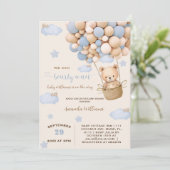 Blauw Beren ballonnen Barly Wait Baby Boy Shower Kaart (Staand voorkant)
