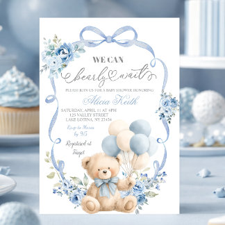 Blauw Beren Boog Coquette Baby Shower Uitnodiging