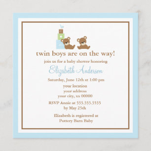 Blauw Beren Twins Baby shower Kaart