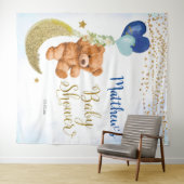 Blauw berenballon baby shower bord tapestry wandkleed (In Situ (horizontaal))