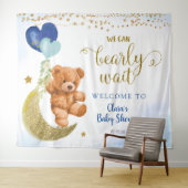 Blauw berenballon baby shower bord wandtapijt wandkleed (In Situ (horizontaal))