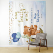 Blauw berenballon baby shower bord wandtapijt wandkleed (In situ)