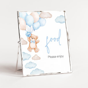 Blauw berenballon baby shower eten poster