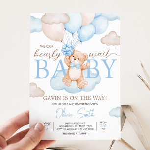 Blauw berenballon baby shower kaart