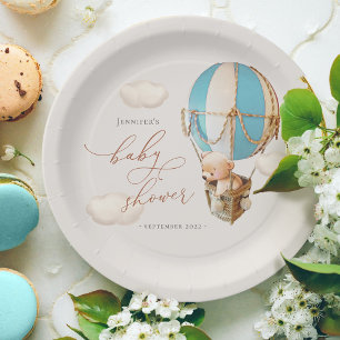 Blauw berenballon baby shower papieren bordjes