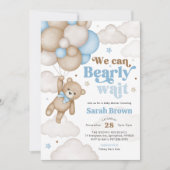 Blauw berenballon babyshower uitnodiging (Voorkant)