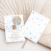 Blauw berenballon babyshower uitnodiging
