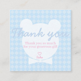 Blauw berenjongen babyshower bedankkaart vierkant informatiekaartje