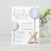 Blauw berenjongens babyshower uitnodiging (Staand voorkant)