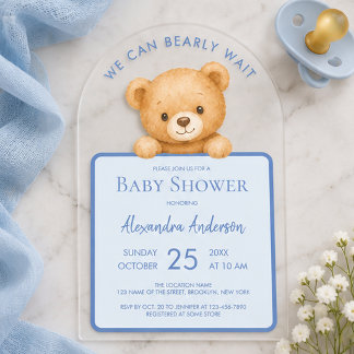 Blauw Berenjongens Badfeest Knuffel Beer Baby Show Acryl Uitnodigingen