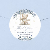 Blauw berenknuffel schommel baby shower bedankt ronde sticker