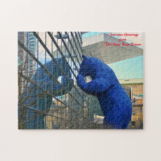 Blauw Berenmonument Denver.Kerstgroeten Legpuzzel (Horizontaal)