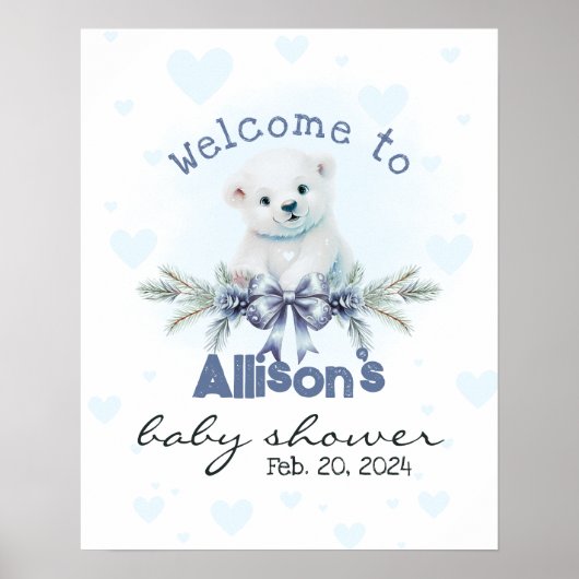 Blauw berenwelpje Cute Baby Shower Welkomstbord Poster (Voorkant)