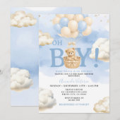 Blauw berenwolk ballon baby shower kaart (Voorkant / Achterkant)