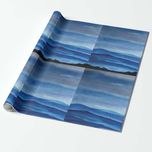 Blauw berglandschapsmatte omslagpapier cadeaupapier (Uitgerold)
