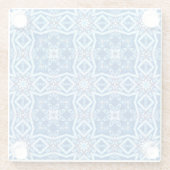 Blauw besneeuwd bloemenvierkant tegel patroon glazen onderzetter (Achterkant)