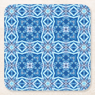 Blauw besneeuwd bloemenvierkant tegel patroon kartonnen onderzetters