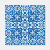 Blauw besneeuwd bloemenvierkant tegel patroon magneet (Voorkant)