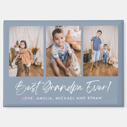 Blauw Beste Opa Ooit Drie Fotomagneten Magneet (Voorkant)