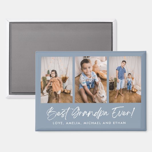 Blauw Beste Opa Ooit Drie Fotomagneten Magneet (Voorkant / Achterkant)