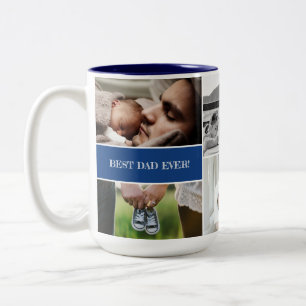 Blauw Beste Papa Ooit Custom Fotocollage Papa Tweekleurige Koffiemok