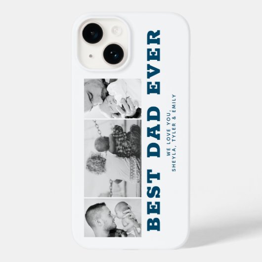 Blauw beste vader op dag 3 Foto Collage Case-Mate iPhone Case (Achterkant)