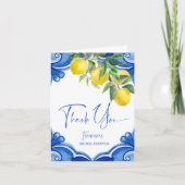Blauw betegelde citroenen Italiaanse bruidsdouche  Bedankkaart (Voorkant)