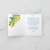 Blauw betegelde citroenen Italiaanse bruidsdouche  Bedankkaart (Binnen)