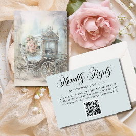 Blauw Betoverde Koets Sprookjeshuwelijk QR-code RSVP Kaartje