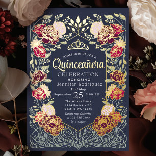 Blauw betoverde tuin bloemrijke Quinceanera  Folie Uitnodiging